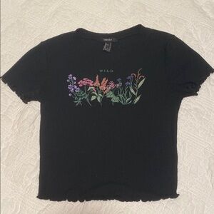 Black T-Shirt with Floral Embroidery